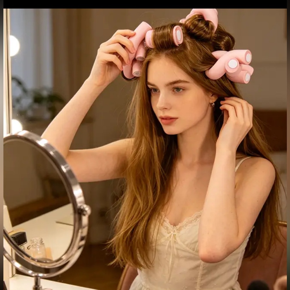 Soft Pink Foam Hair Rollers - Set of Styling Curlers